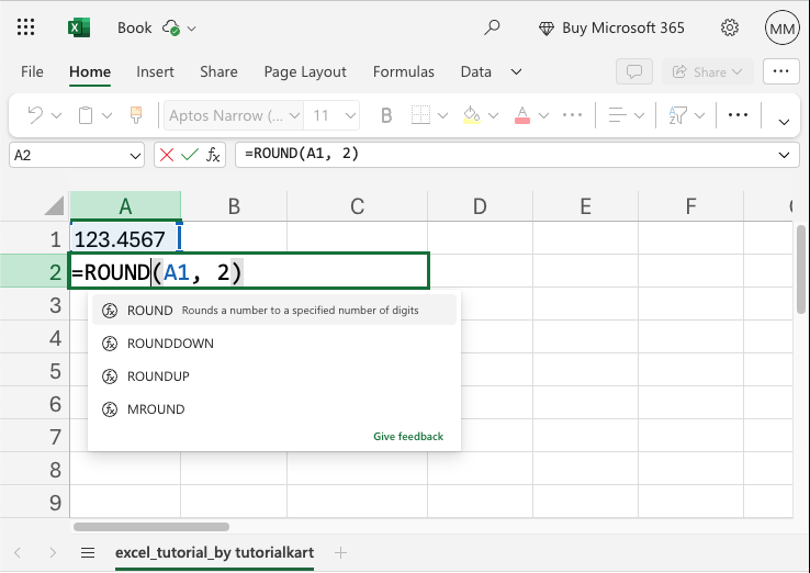 Round Numbers in Excel